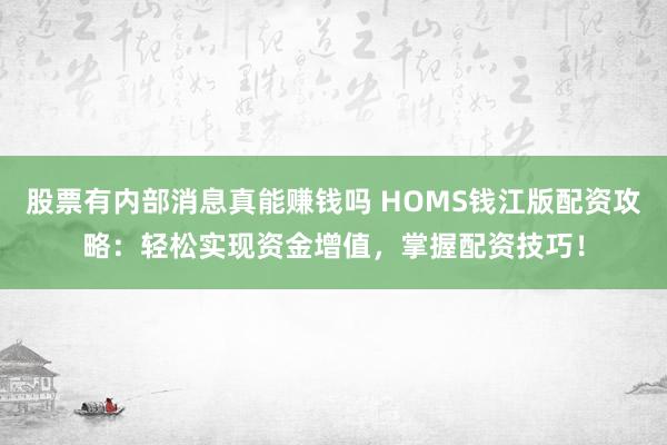 股票有内部消息真能赚钱吗 HOMS钱江版配资攻略：轻松实现资金增值，掌握配资技巧！