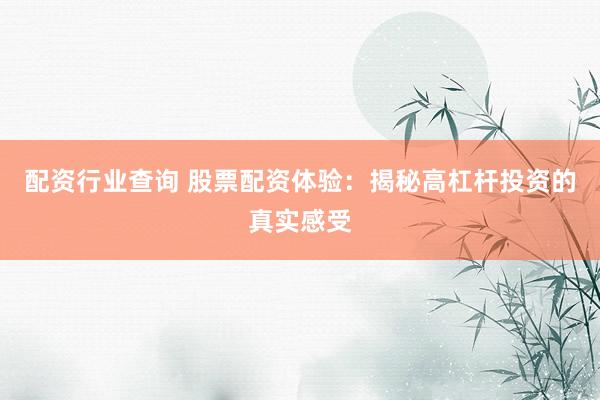 配资行业查询 股票配资体验：揭秘高杠杆投资的真实感受